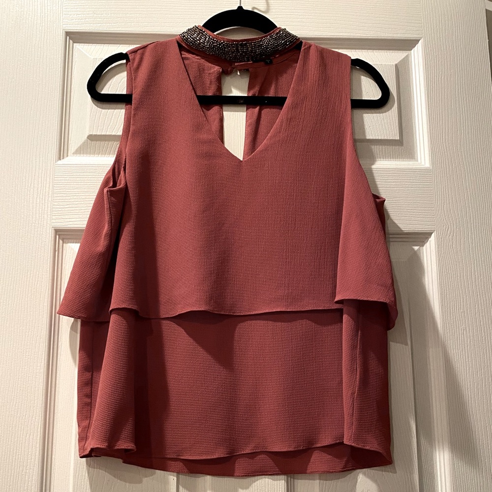 Dressy blouse with silver beading at neck